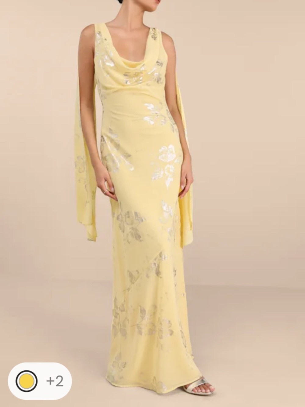 Lulus Sidonia Yellow And Gold Floral Cowl Sash Maxi Dress - Size M - Picture 4 of 4